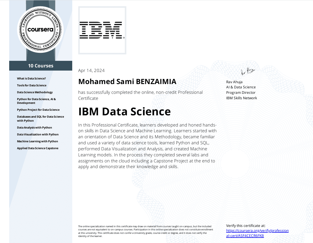IBM Data Science Certificate